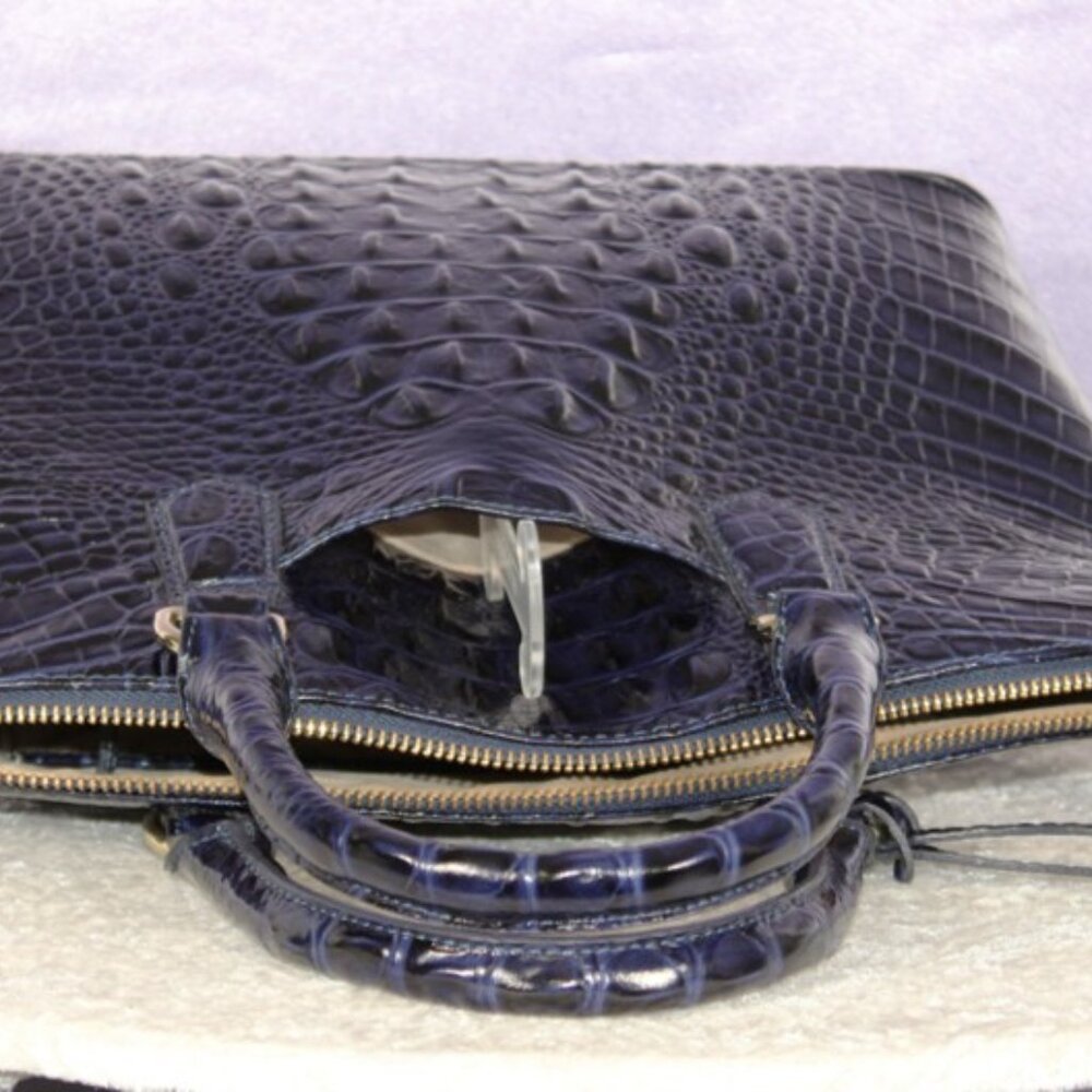 Brahmin Croc Embossed Leather Satchel Navy Melbourne Dome Bag w/ Strap & Dust Ba - Picture 12 of 16